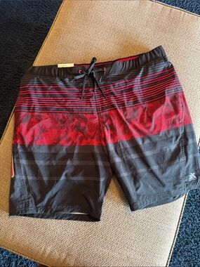 NWT Red and Black Striped Camo Swim Board Shorts